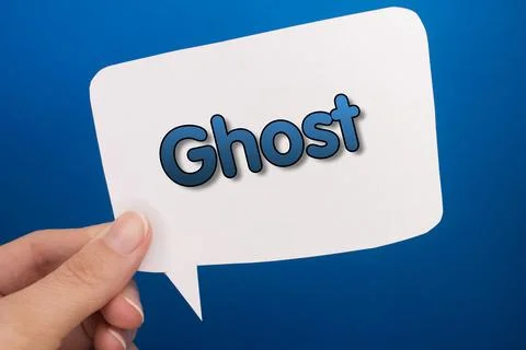 Speech bubble in front of colored background with Ghost text. 写真素材