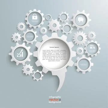 Speech bubble gear machine Stock Illustration