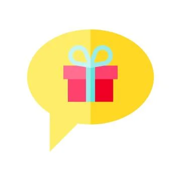 Speech bubble with Gift box vector, flat design icon Illustrazione stock
