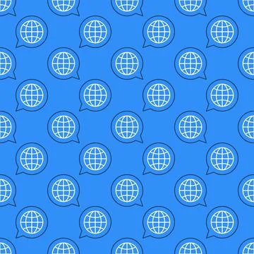 Speech Bubble with Globe vector blue line seamless pattern Illustrazione stock