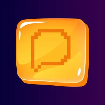 Speech bubble glossy ui button with pixelated icon Stock Illustration