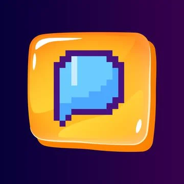 Speech bubble glossy ui button with pixelated color icon Illustrazione stock