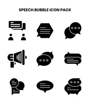Speech Bubble Glyph Collection Icons Pack Stock Illustration