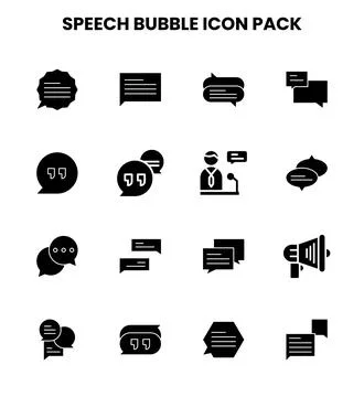 Speech Bubble Glyph Set Icons Pack Stock Illustration