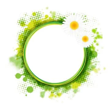 Speech bubble with green blob and camomiles Stock Illustration