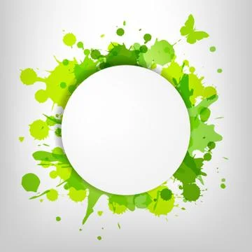 Speech bubble with green blots and butterfly Stock Illustration