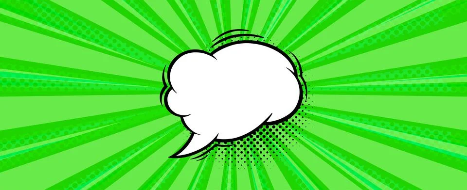 Speech bubble in green halftone background. Promotion banner template with cloud Stock Illustration