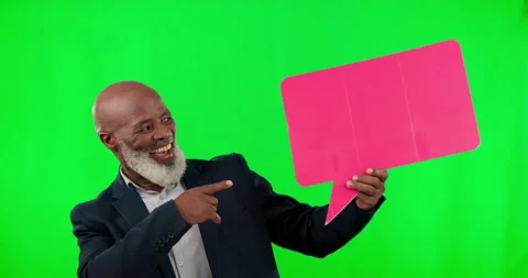 Speech bubble, green screen and man point mockup space for social media, chat Stock Footage 237007971