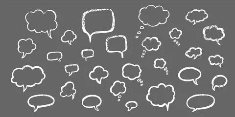 Speech bubble hand draw doodle set. Vector stock illustration isolated on black Illustrazione stock
