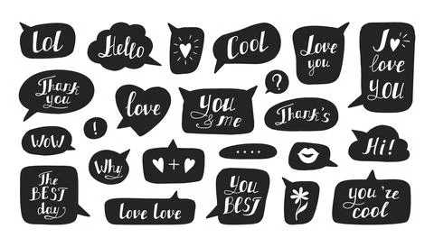 Speech bubble. Hand drawn text message and social media chat retro dialog cloud Stock Illustration