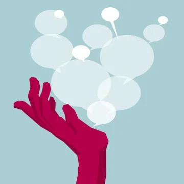 Speech bubble in hand. Isolated on blue background. Stock Illustration