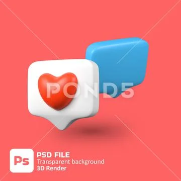 Speech bubble with heart 3d icon PSD Template