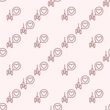Speech Bubble with Heart and Candle Chart vector Finance Love linear seamle.. Illustrazione stock