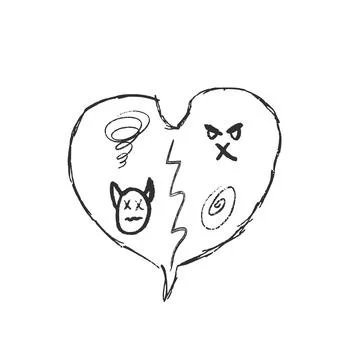 Speech bubble in heart shape with abstract sign. Curse crayon doodle abstract Stock Illustration