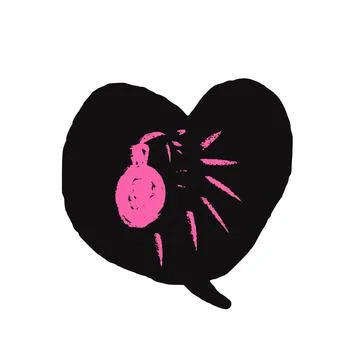Speech bubble in heart shape with bomb sign. Curse crayon doodle abstract symbol Stock Illustration