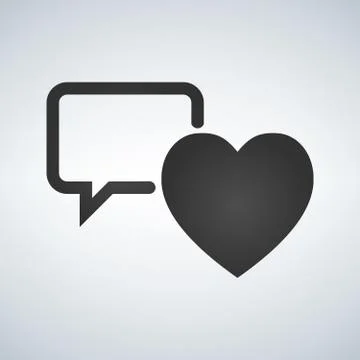 Speech bubble with heart thin, line icon on white background isolated flat. Stock Illustration