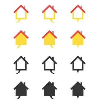 Speech bubble house icon and logo element set Stock Illustration