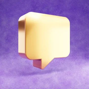 Speech bubble icon. Gold glossy square Speech bubble symbol isolated on viole Stockillustratie