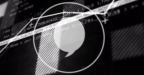 Speech bubble icon image over financial data and graphs イラスト素材
