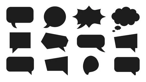 Speech bubble icon set with chat and message box shapes Stock Illustration