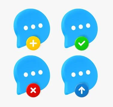 Speech bubble icon set with different pictograms. 3d vector icons collection Stock Illustration