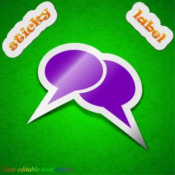 Speech bubble icon sign. Symbol chic colored sticky label on green background Stock Illustration