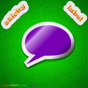 Speech bubble icon sign. Symbol chic colored sticky label on green background Stock Illustration