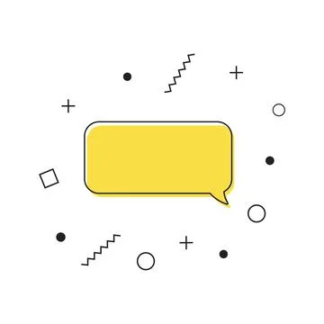 Speech bubble icon vector. Yellow message icon with geometric shapes on white Stock Illustration