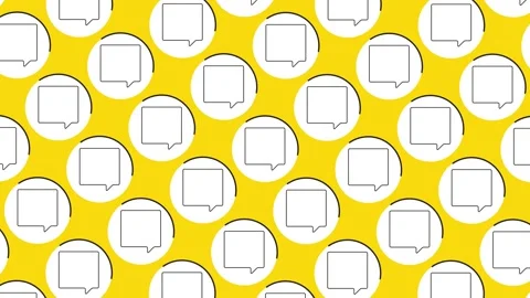 Speech bubble icon in white circle in pattern on a yellow background Stock Footage 173178826