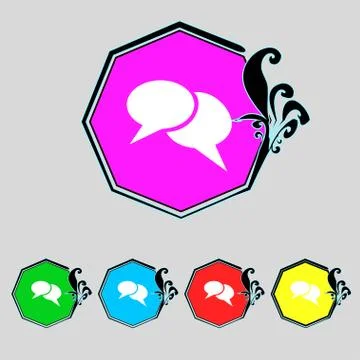 Speech bubble icons. Think cloud symbols. Set colourful buttons. Vector Stock Illustration