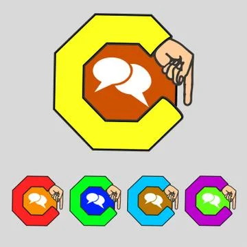 Speech bubble icons. Think cloud symbols. Set colourful buttons. Vector Stock Illustration