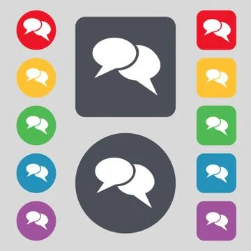Speech bubble icons. Think cloud symbols. Set colourful buttons. Vector Stock Illustration