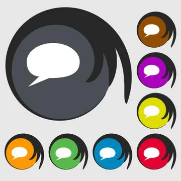 Speech bubble icons. Think cloud symbols. Symbols on eight colored buttons. V Stock Illustration
