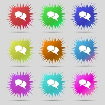 Speech bubble icons. Think cloud symbols. Nine original needle buttons. Vecto Stock Illustration