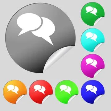 Speech bubble icons. Think cloud symbols. Set of eight multi colored round bu Illustrazione stock