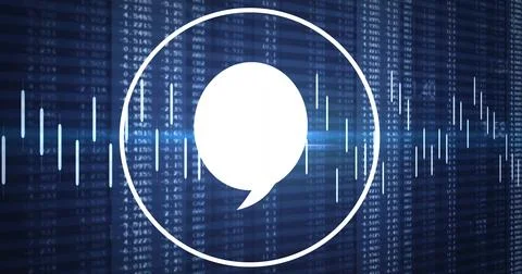 Speech bubble image over financial data processing on digital screen Stock Photos