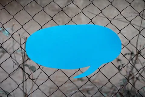 Speech Bubble With Important Informations Placed In Front Of Net. Dialogue Stock Photos
