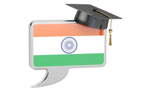 Speech bubble with Indian flag learning concept 3D rendering Stock Illustration