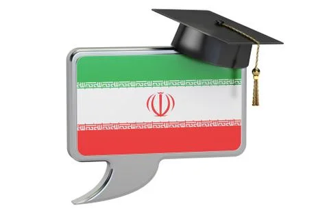 Speech bubble with Iranian flag learning concept 3D rendering Illustrazione stock