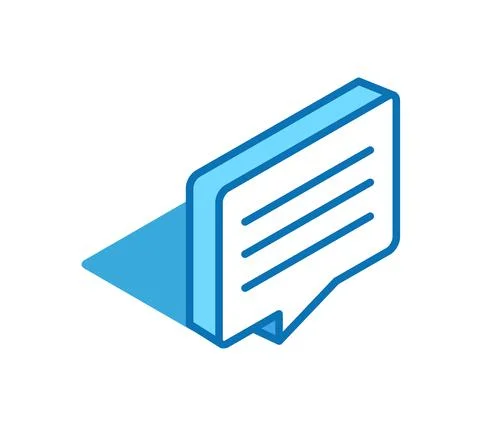 Speech bubble isometric icon. Review, feedback, comment 3D line style symbol. Illustrazione stock