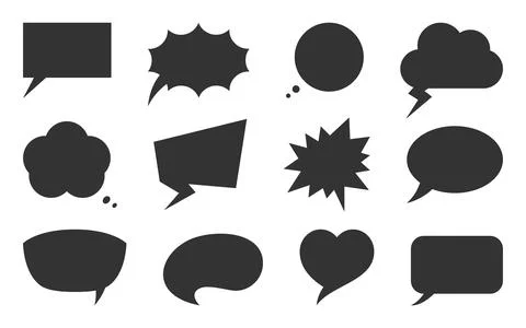 Speech bubble label chat tag black silhouette set Stock Illustration