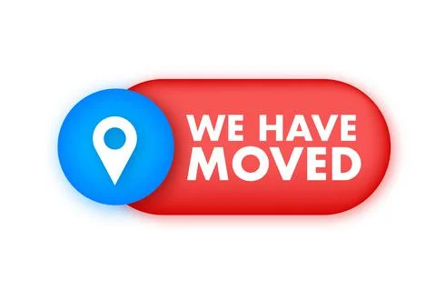 Speech bubble label with we have moved. Megaphone banner Illustrazione stock