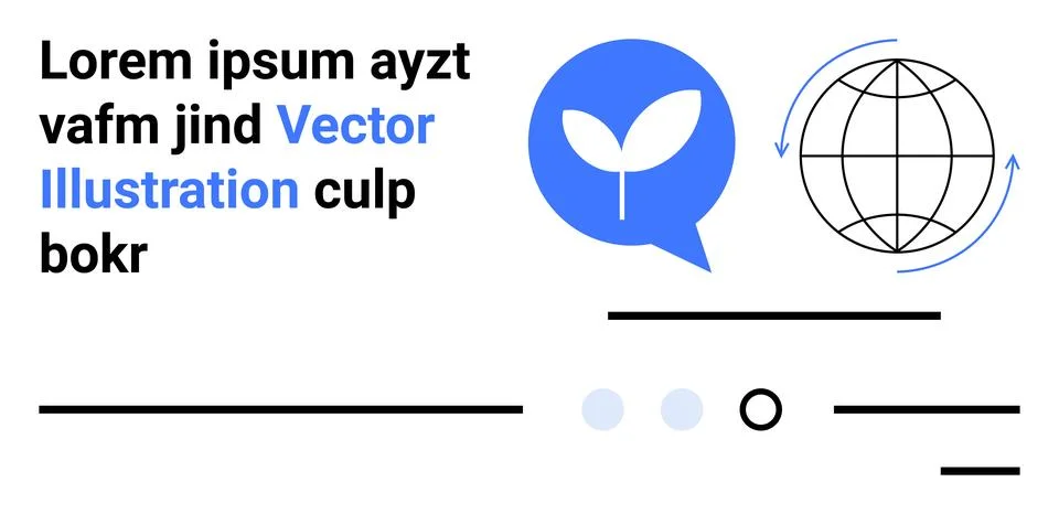 Speech bubble with leaf, rotating globe, and text elements. Ideal for environ 库存插图