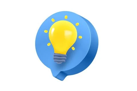 Speech bubble with lighting bulb on white background. 3d vector illustration Stock Illustration