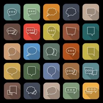 Speech Bubble line flat icons with long shadow Illustrazione stock