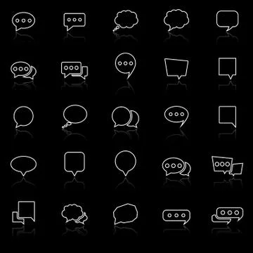 Speech Bubble line icons with reflect on black background Stock Illustration