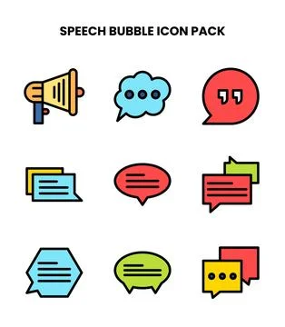 Speech Bubble Lineal Color Set Icons Pack Stock Illustration
