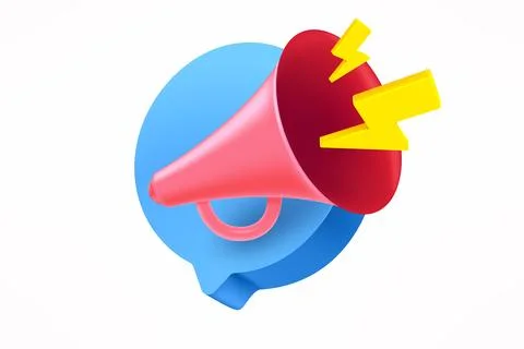 Speech bubble with loud speaker on white background. 3d vector illustration Illustrazione stock