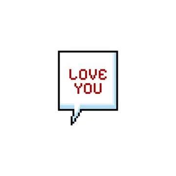 Speech bubble with Love you text pixel art Y2K vector icon, romantic dialog Illustrazione stock
