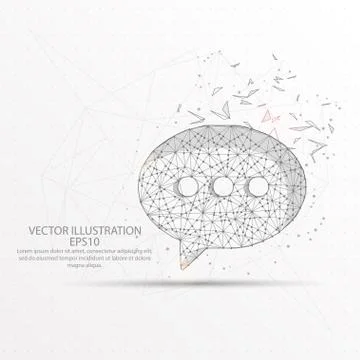Speech bubble low poly wire frame on white background. Stock Illustration